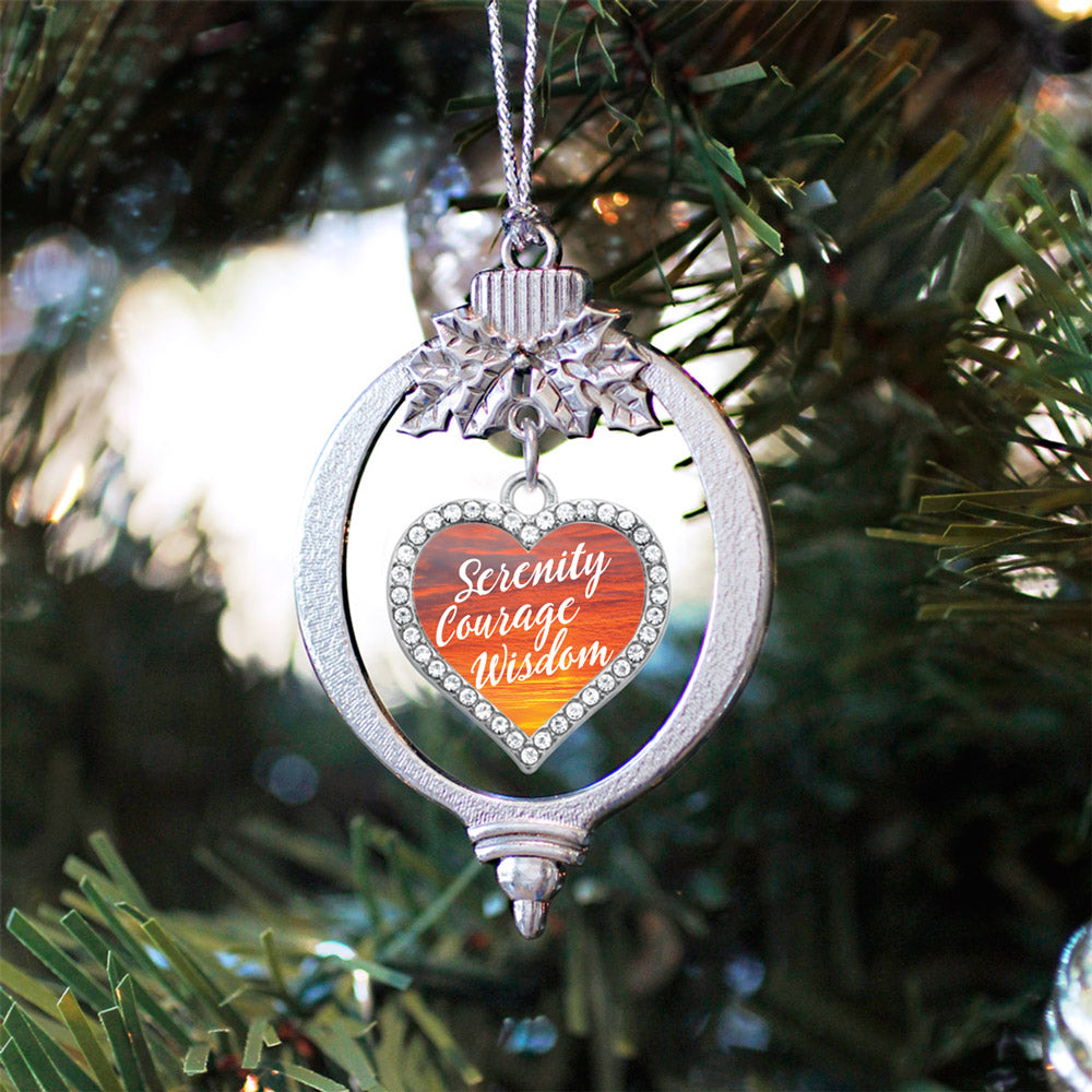 Silver Sunset Serenity Prayer Open Heart Charm Holiday Ornament
