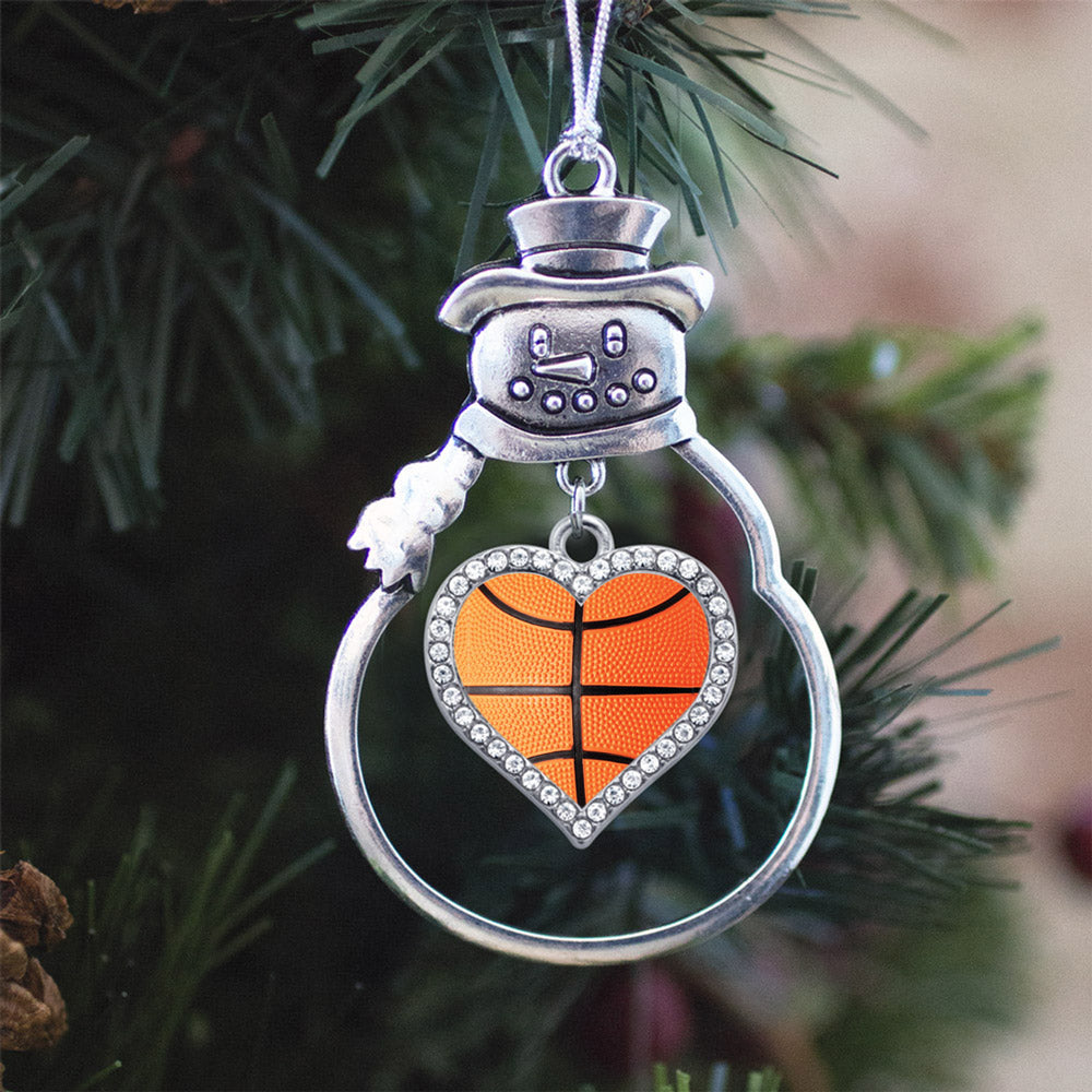 Silver Basketball Open Heart Charm Snowman Ornament