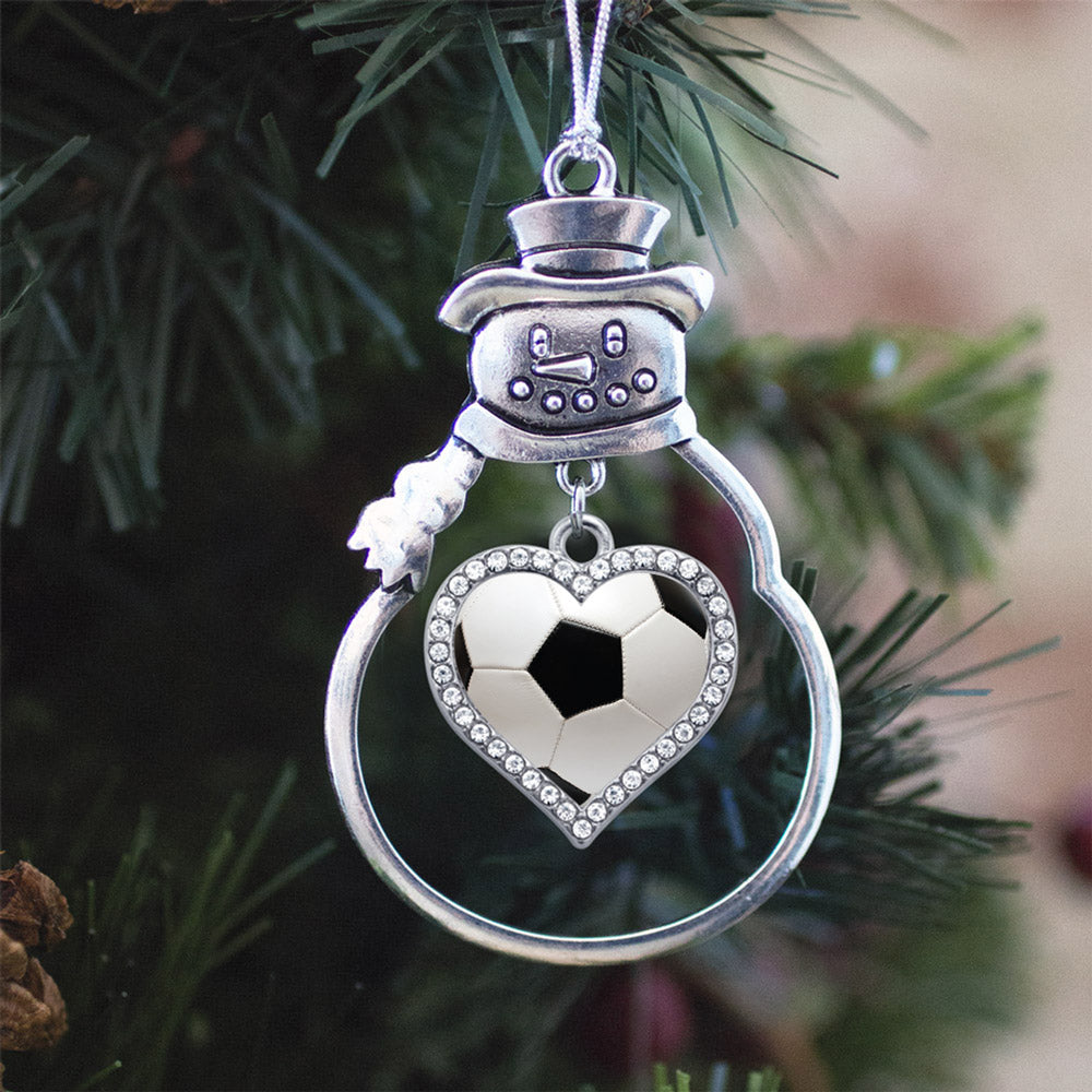 Silver Soccer Ball Open Heart Charm Snowman Ornament