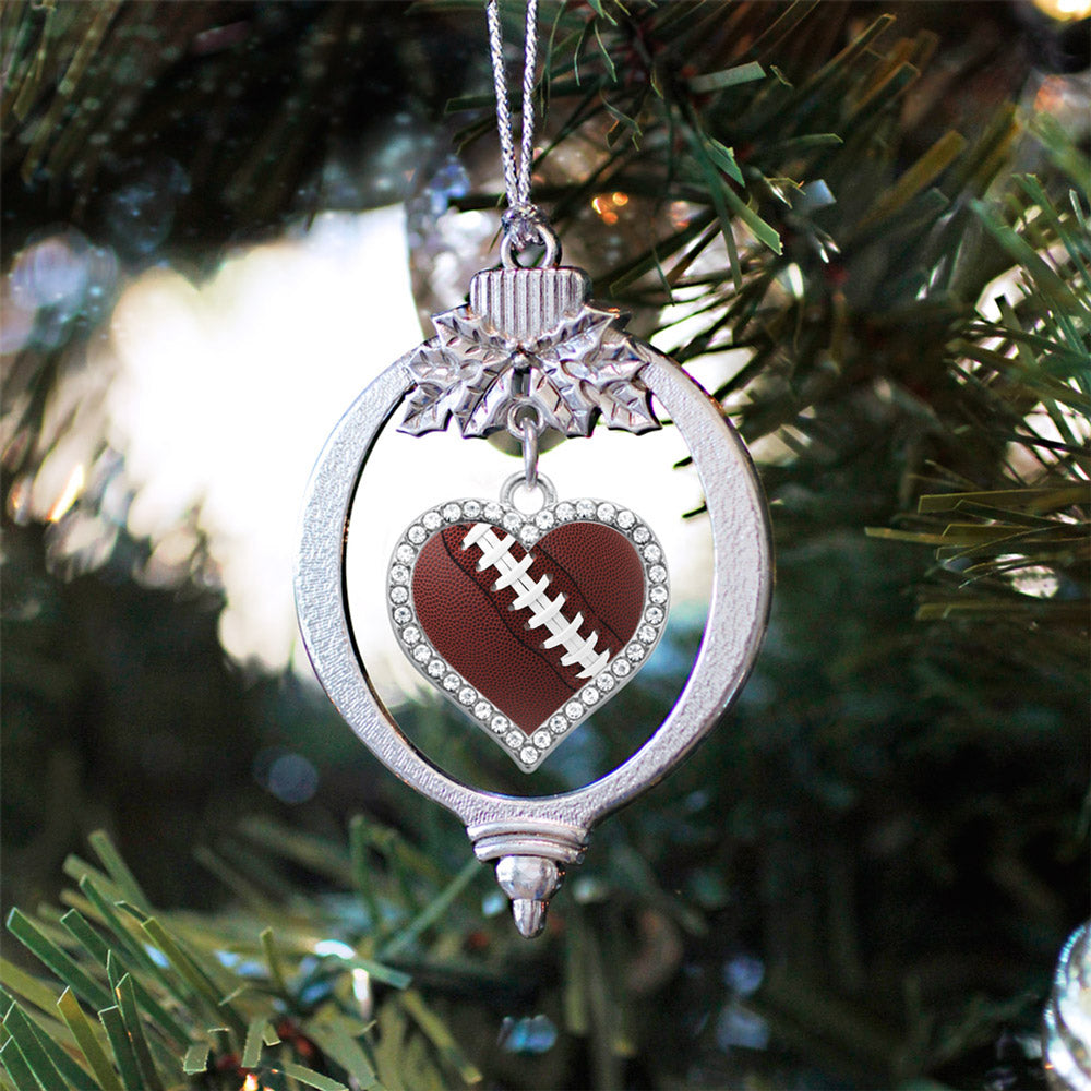 Silver Football Open Heart Charm Holiday Ornament