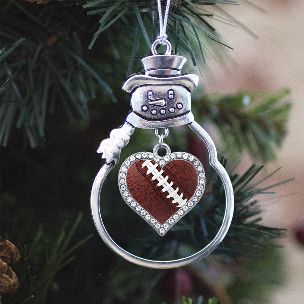 Silver Football Open Heart Charm Snowman Ornament