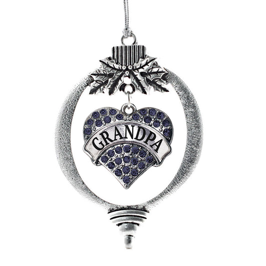 Silver Grandpa Navy Blue Blue Pave Heart Charm Holiday Ornament
