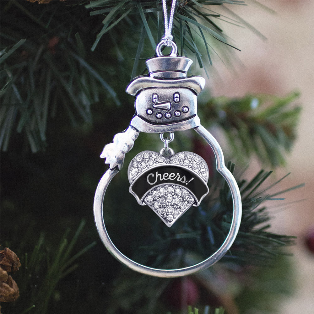 Silver Cheers! Black and Silver Pave Heart Charm Snowman Ornament