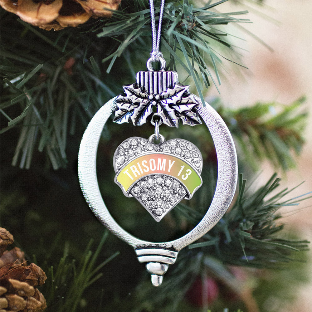 Silver Trisomy 13 Awareness Pave Heart Charm Holiday Ornament