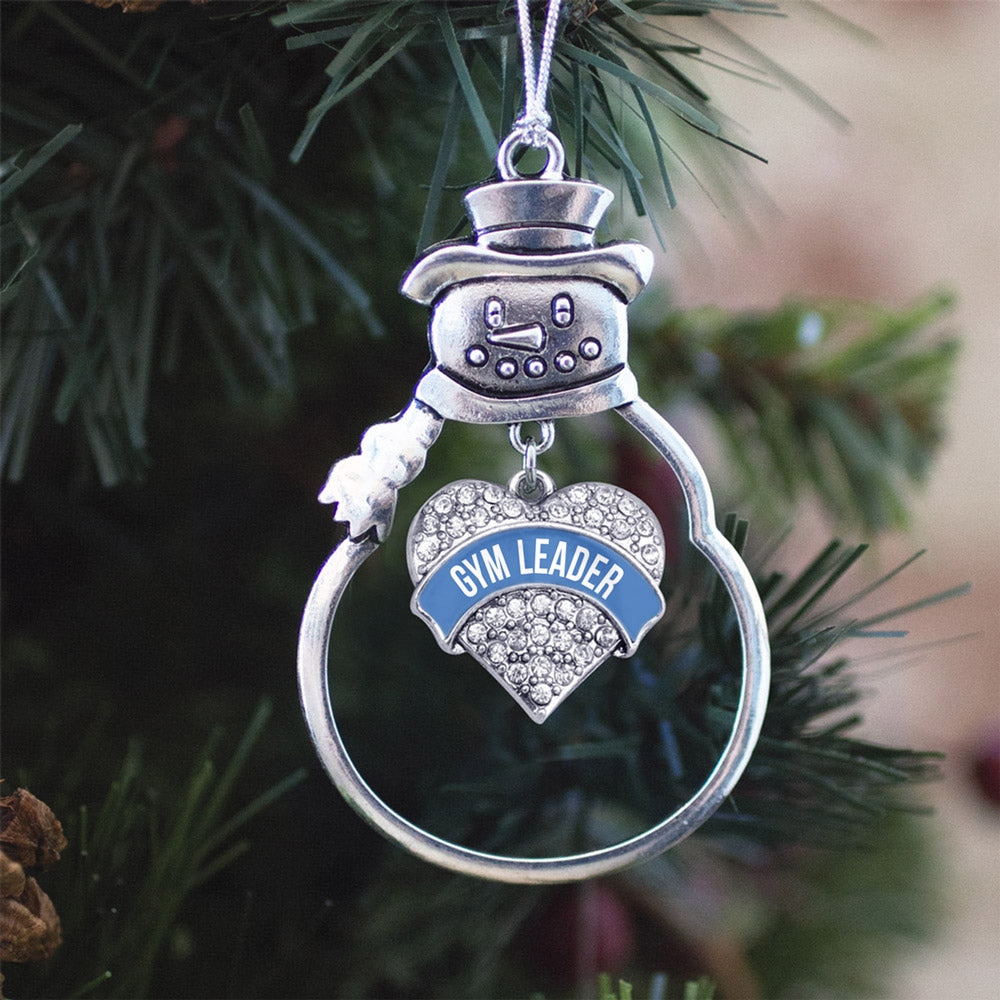 Silver Blue Gym Leader Pave Heart Charm Snowman Ornament