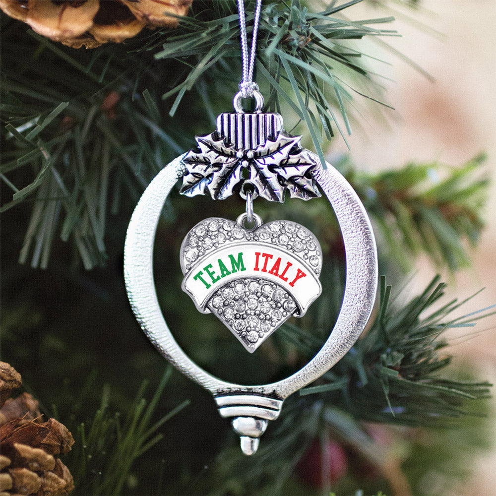 Silver Team Italy Pave Heart Charm Holiday Ornament