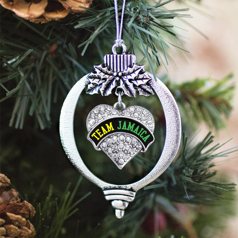Silver Team Jamaica Pave Heart Charm Holiday Ornament