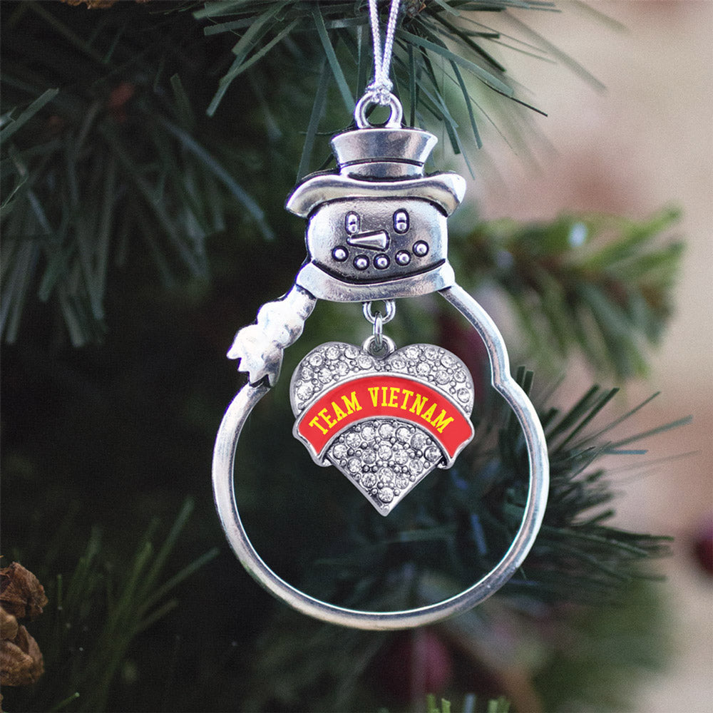 Silver Team Vietnam Pave Heart Charm Snowman Ornament