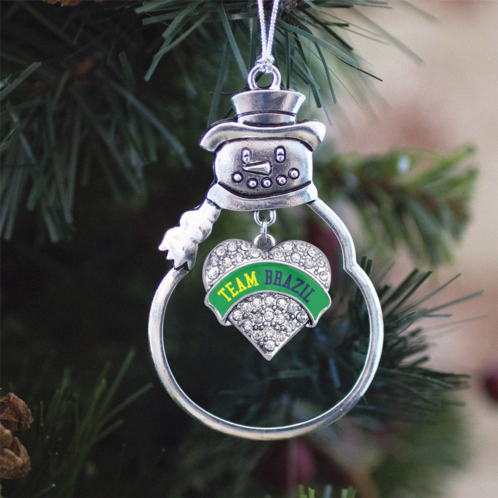 Silver Team Brazil Pave Heart Charm Snowman Ornament