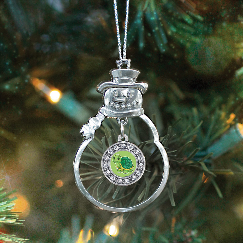 Silver Baby Turtle Circle Charm Snowman Ornament