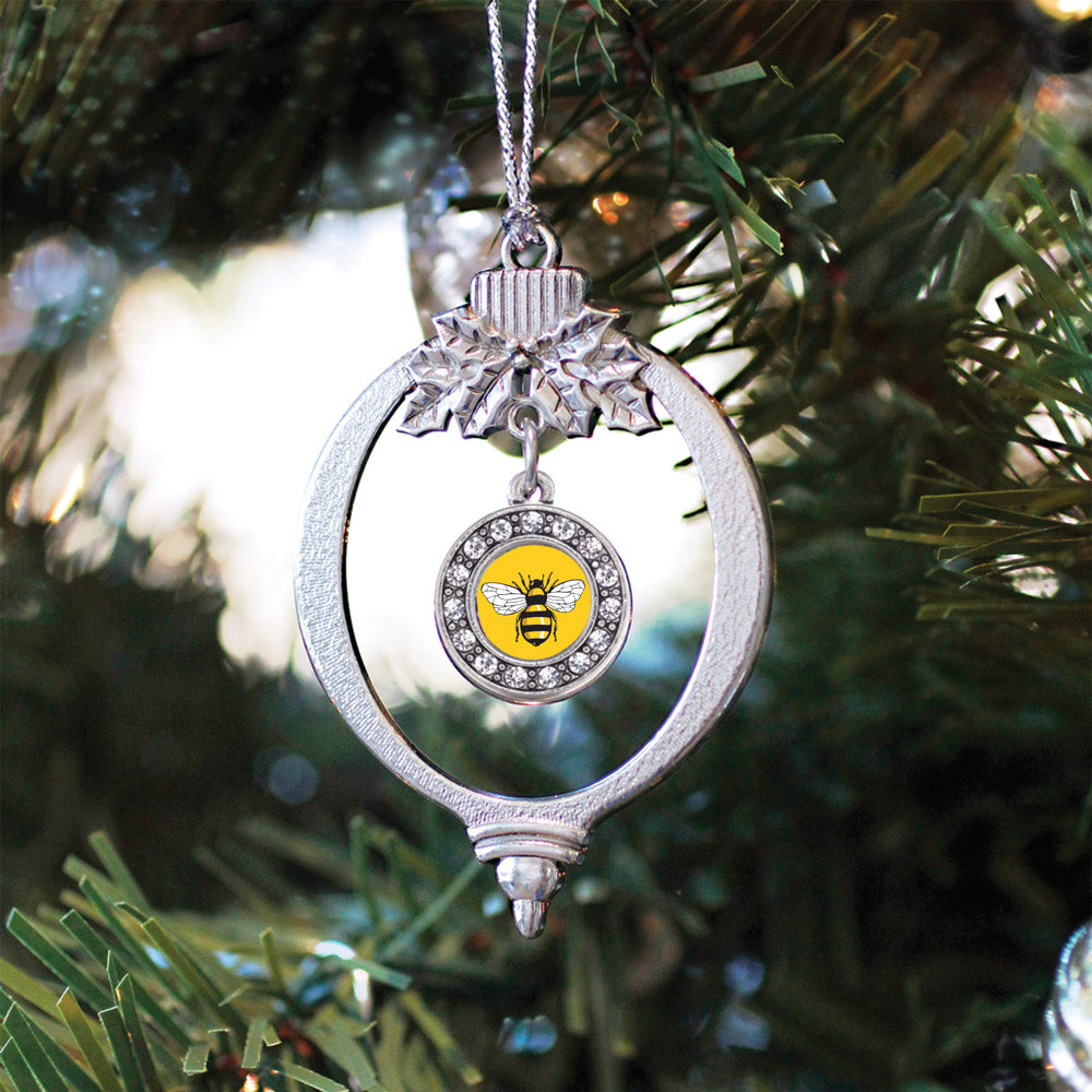 Silver Buzzing Bee Circle Charm Holiday Ornament