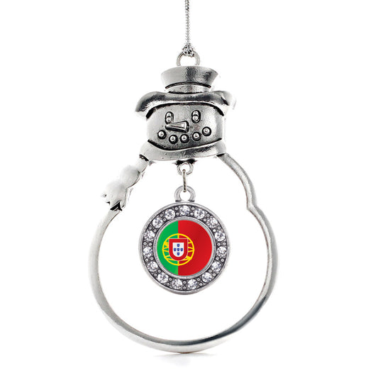 Silver Portugal Flag Circle Charm Snowman Ornament