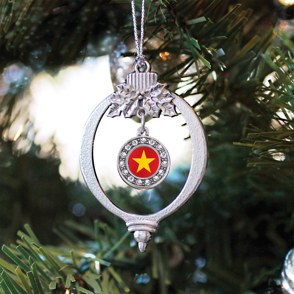 Silver Vietnam Flag Circle Charm Holiday Ornament
