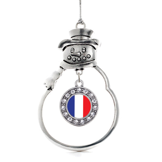 Silver France Flag Circle Charm Snowman Ornament