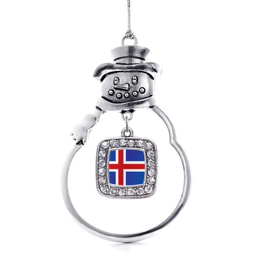 Silver Iceland Flag Square Charm Snowman Ornament