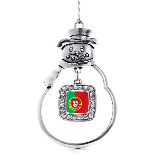 Silver Portugal Flag Square Charm Snowman Ornament