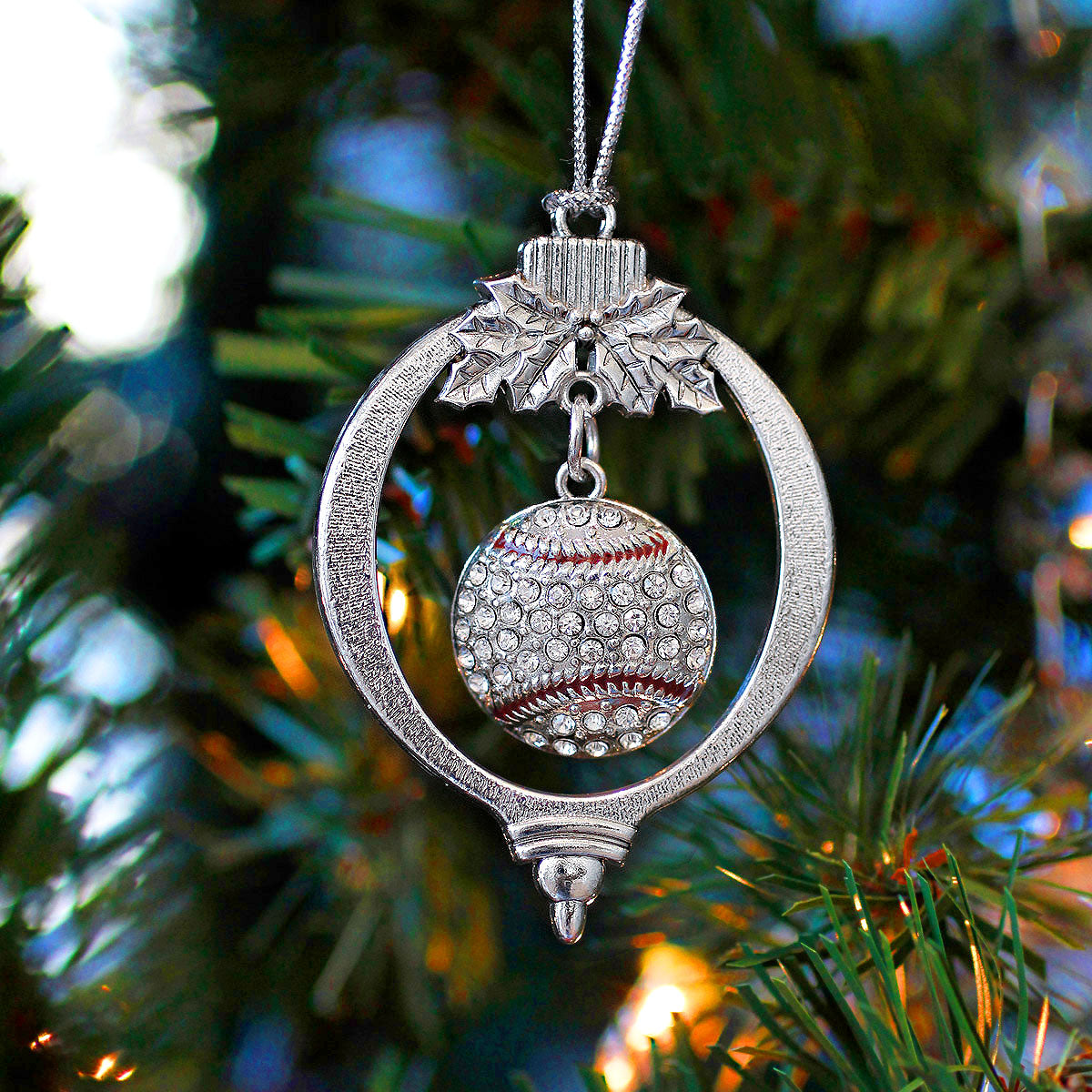 Silver Baseball Charm Holiday Ornament