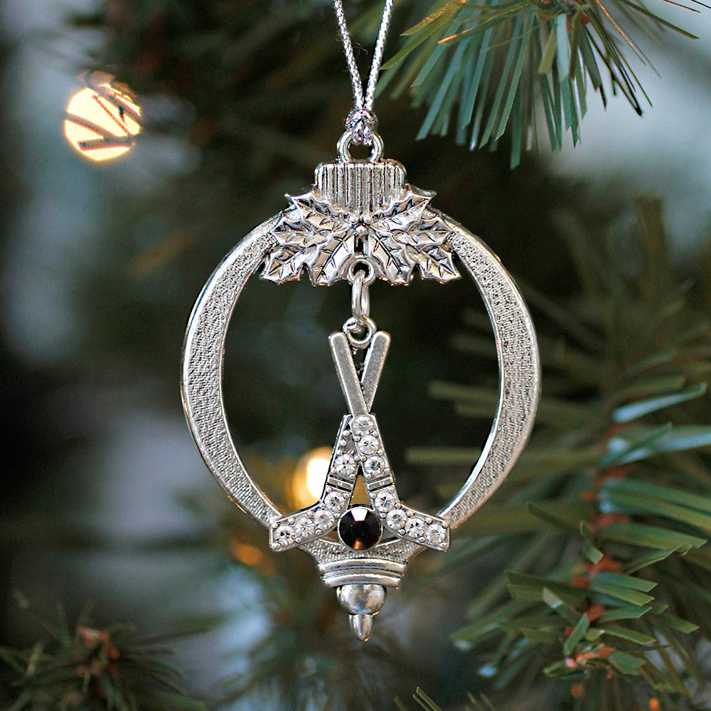 Silver Hockey Sticks & Puck Charm Holiday Ornament