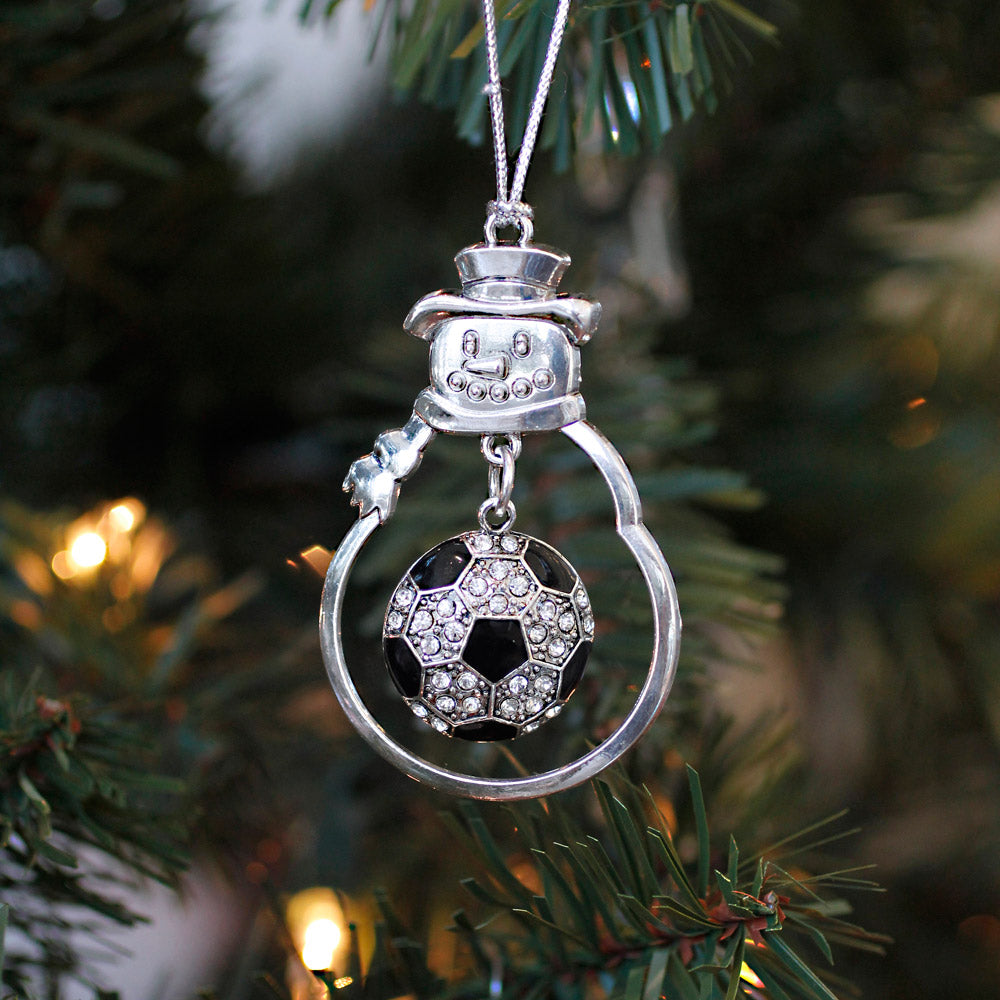 Silver Soccer Ball Charm Snowman Ornament