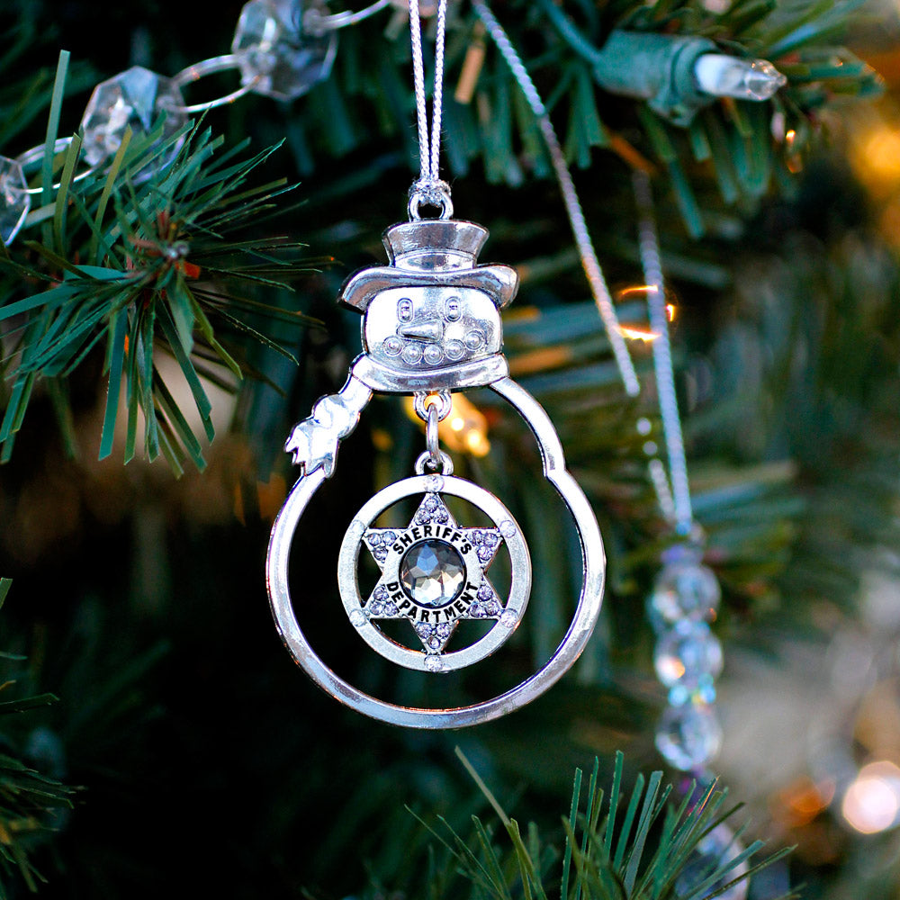 Silver Sheriff Badge Charm Snowman Ornament