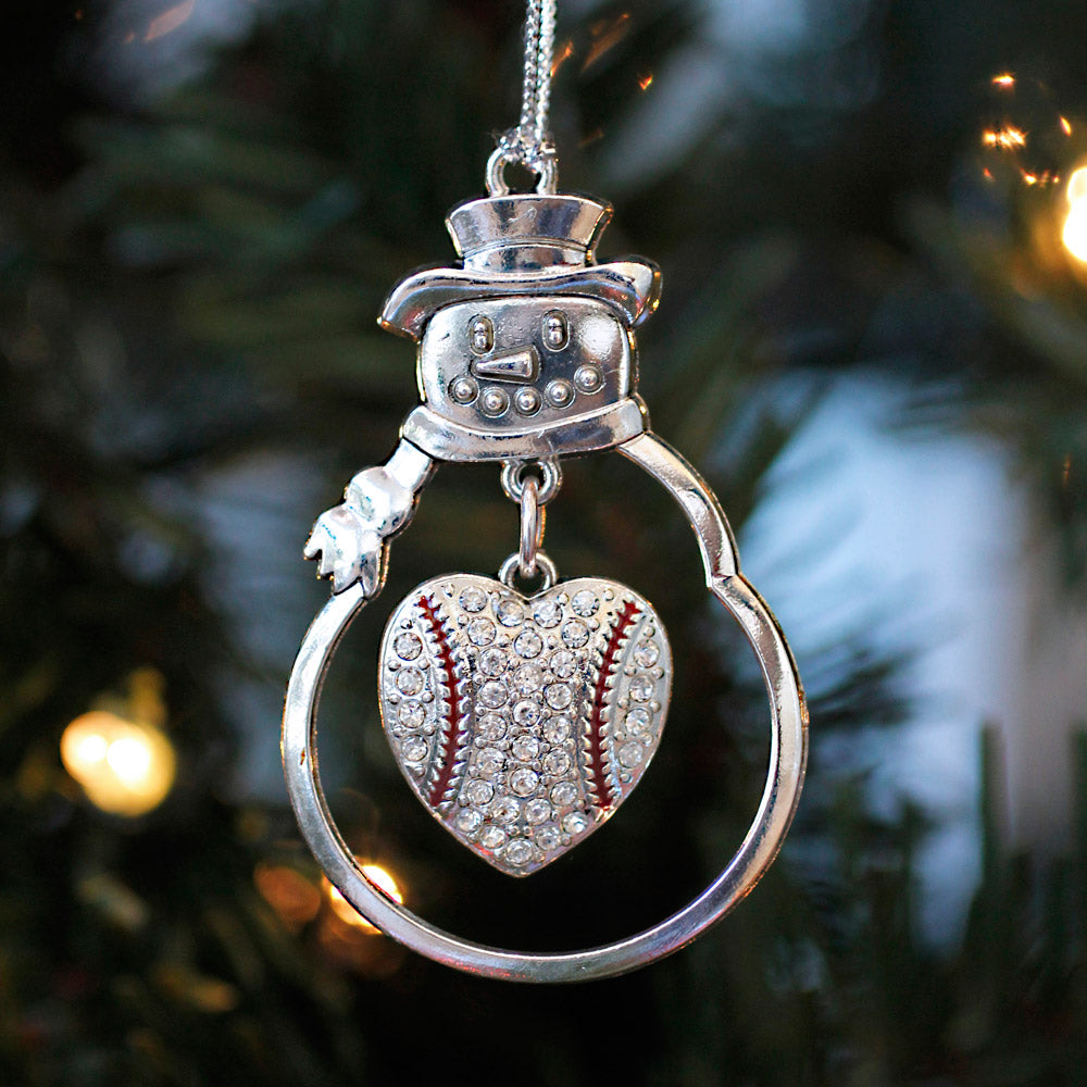 Silver Baseball Heart Charm Snowman Ornament
