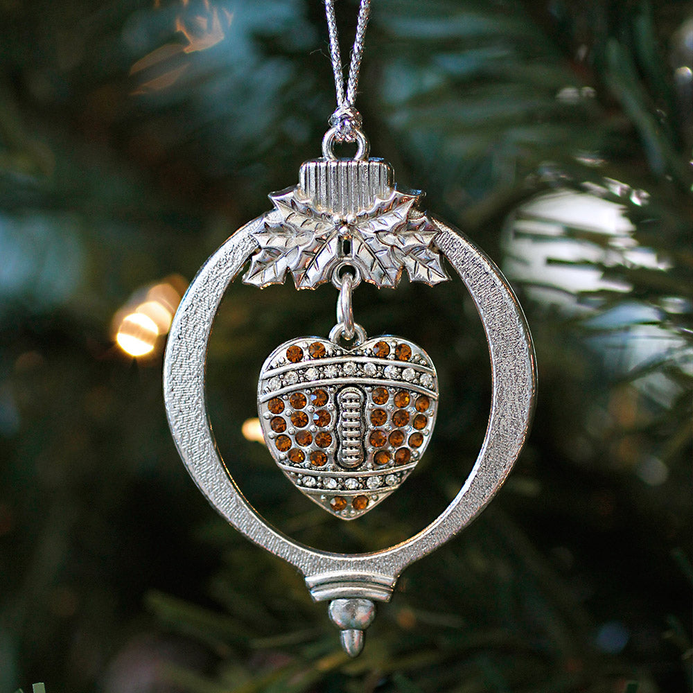 Silver Football Heart Charm Holiday Ornament
