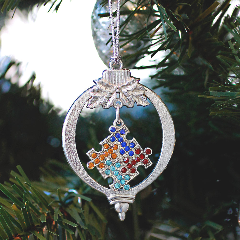 Silver Jigsaw Charm Holiday Ornament