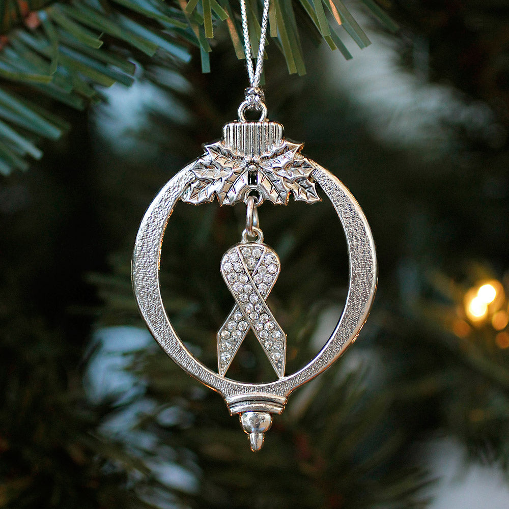 Silver Clear Ribbon Charm Holiday Ornament