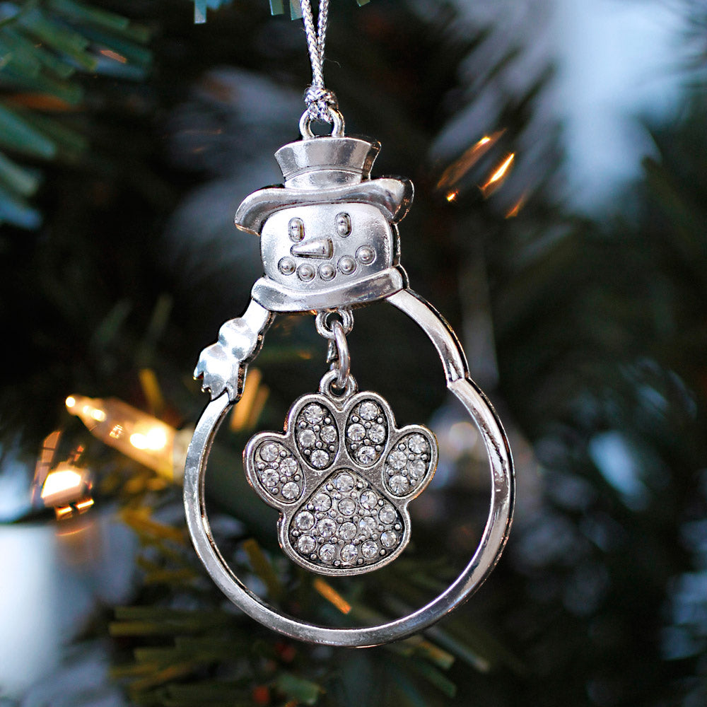 Silver Paw Print Charm Snowman Ornament