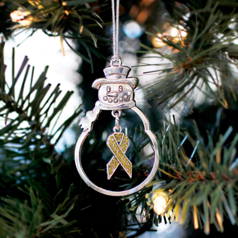 Silver Green Ribbon Charm Snowman Ornament