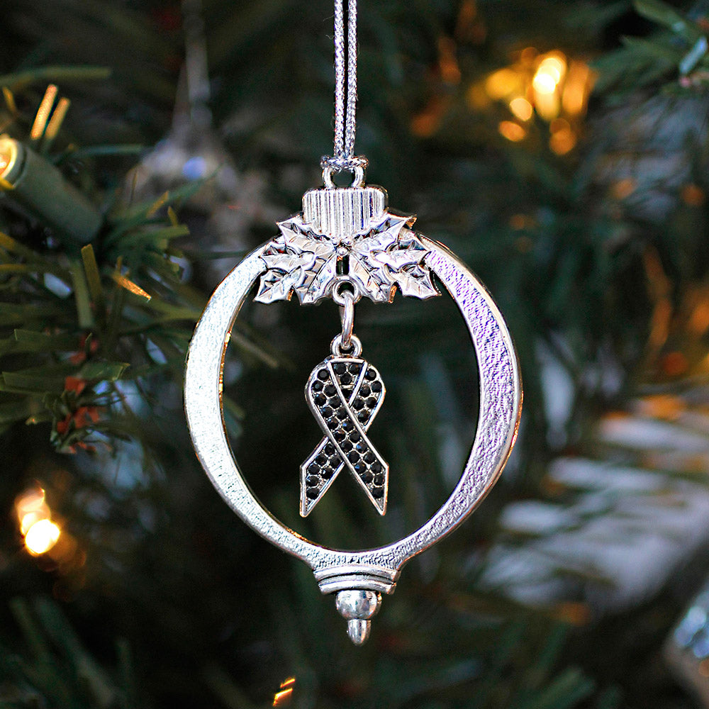 Silver Black Ribbon Charm Holiday Ornament