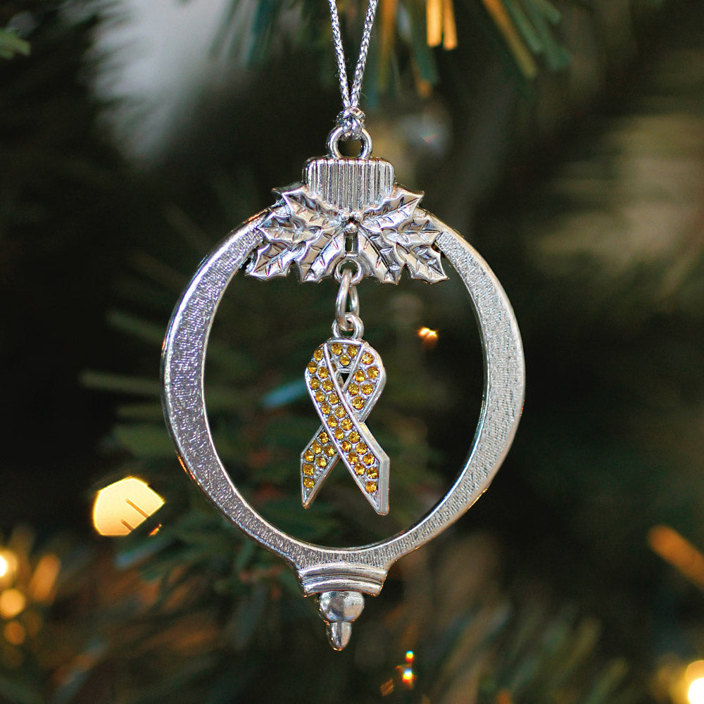 Silver Orange Ribbon Charm Holiday Ornament