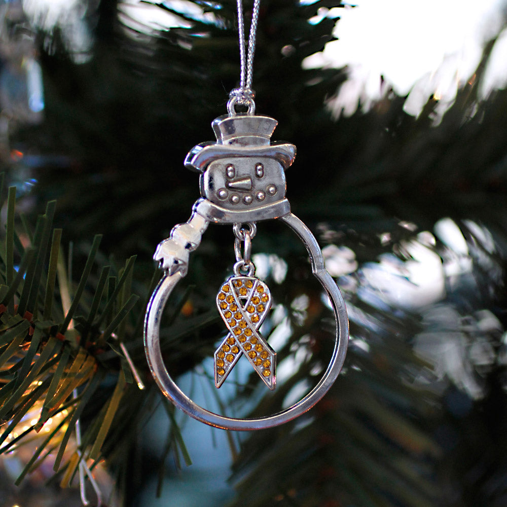 Silver Orange Ribbon Charm Snowman Ornament
