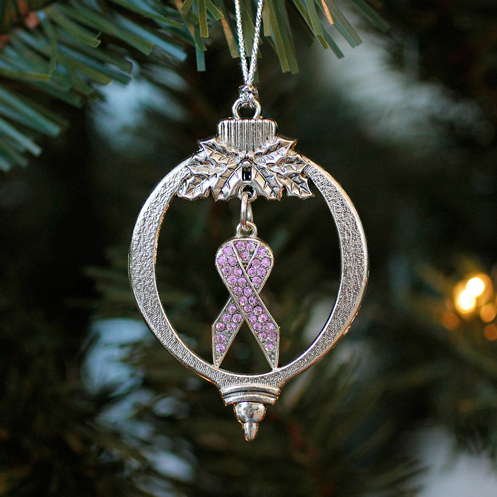 Silver Purple Ribbon Charm Holiday Ornament