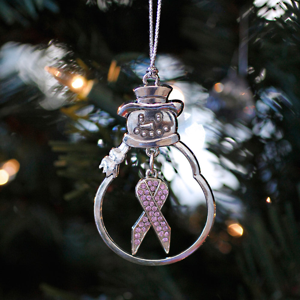 Silver Purple Ribbon Charm Snowman Ornament