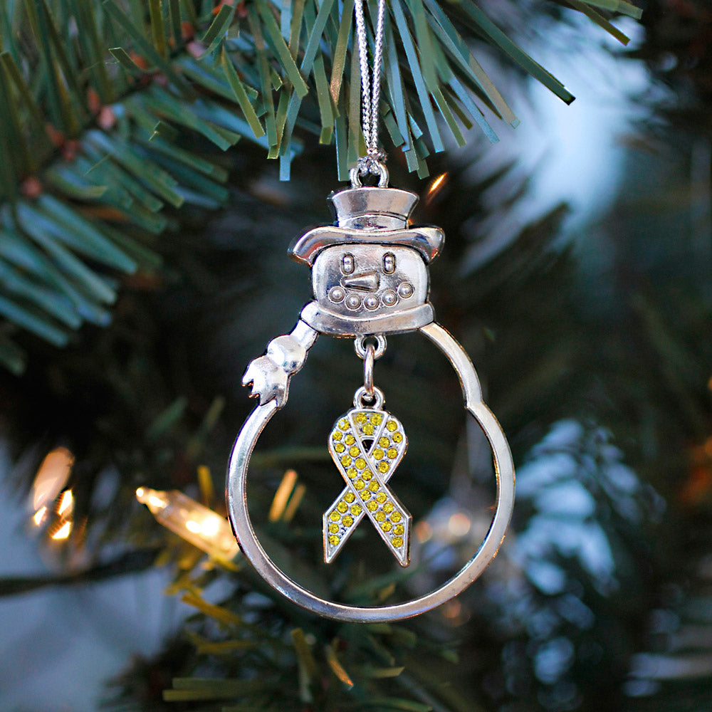Silver Yellow Ribbon Charm Snowman Ornament