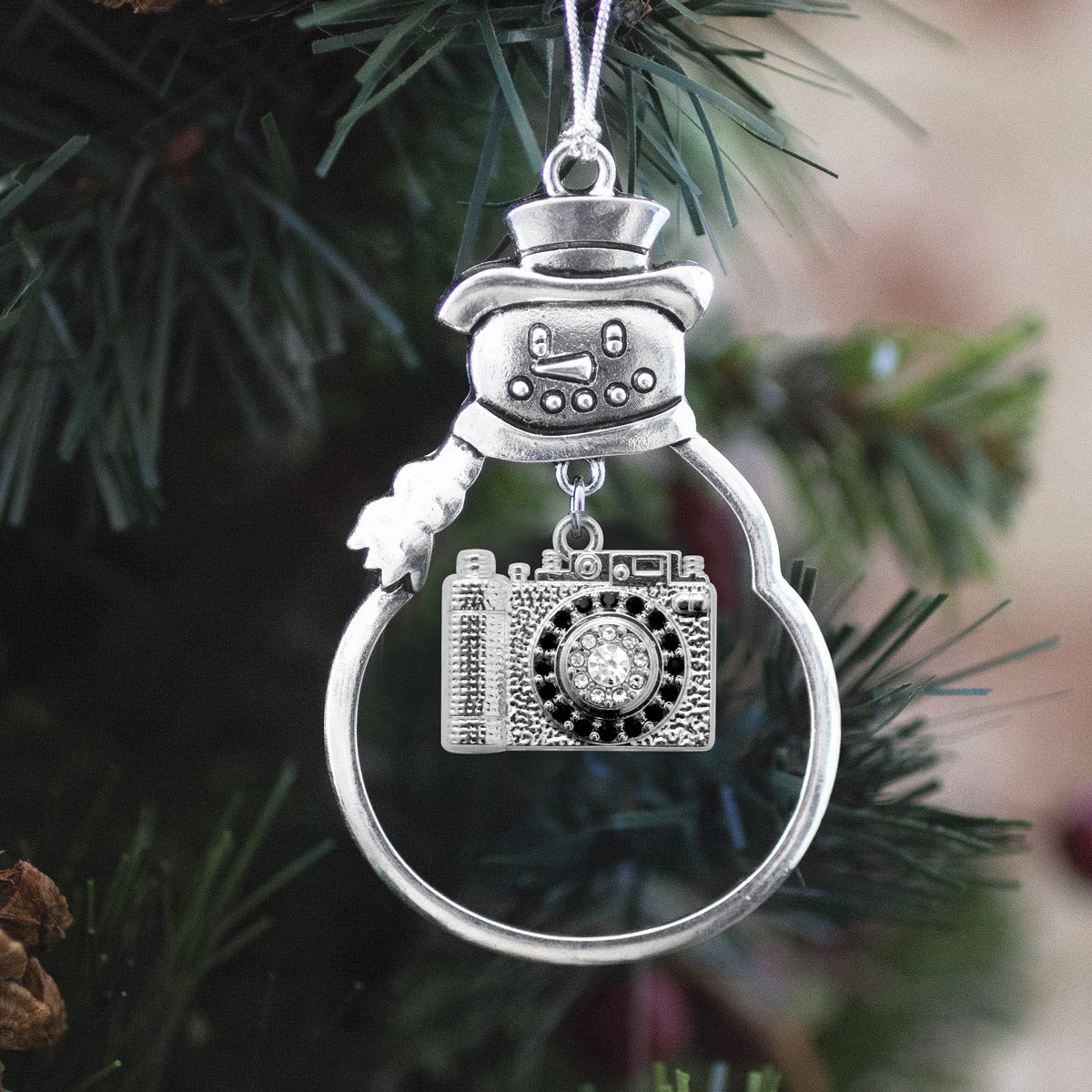 Silver Vintage Camera Charm Snowman Ornament