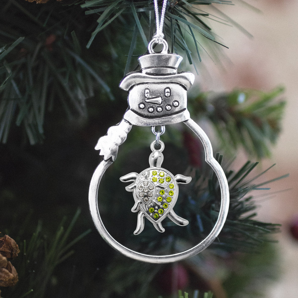 Silver Sea Turtle Family Charm Snowman Ornament