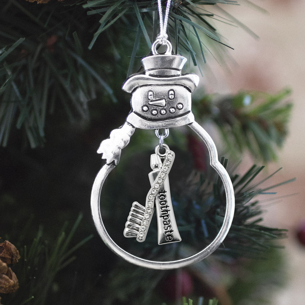 Silver Dental Charm Snowman Ornament