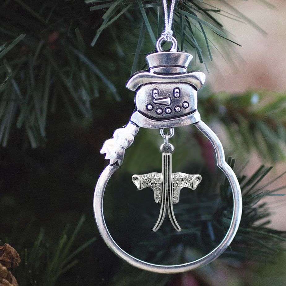 Silver Skiing Charm Snowman Ornament