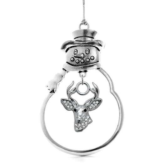 Silver Deer Charm Snowman Ornament