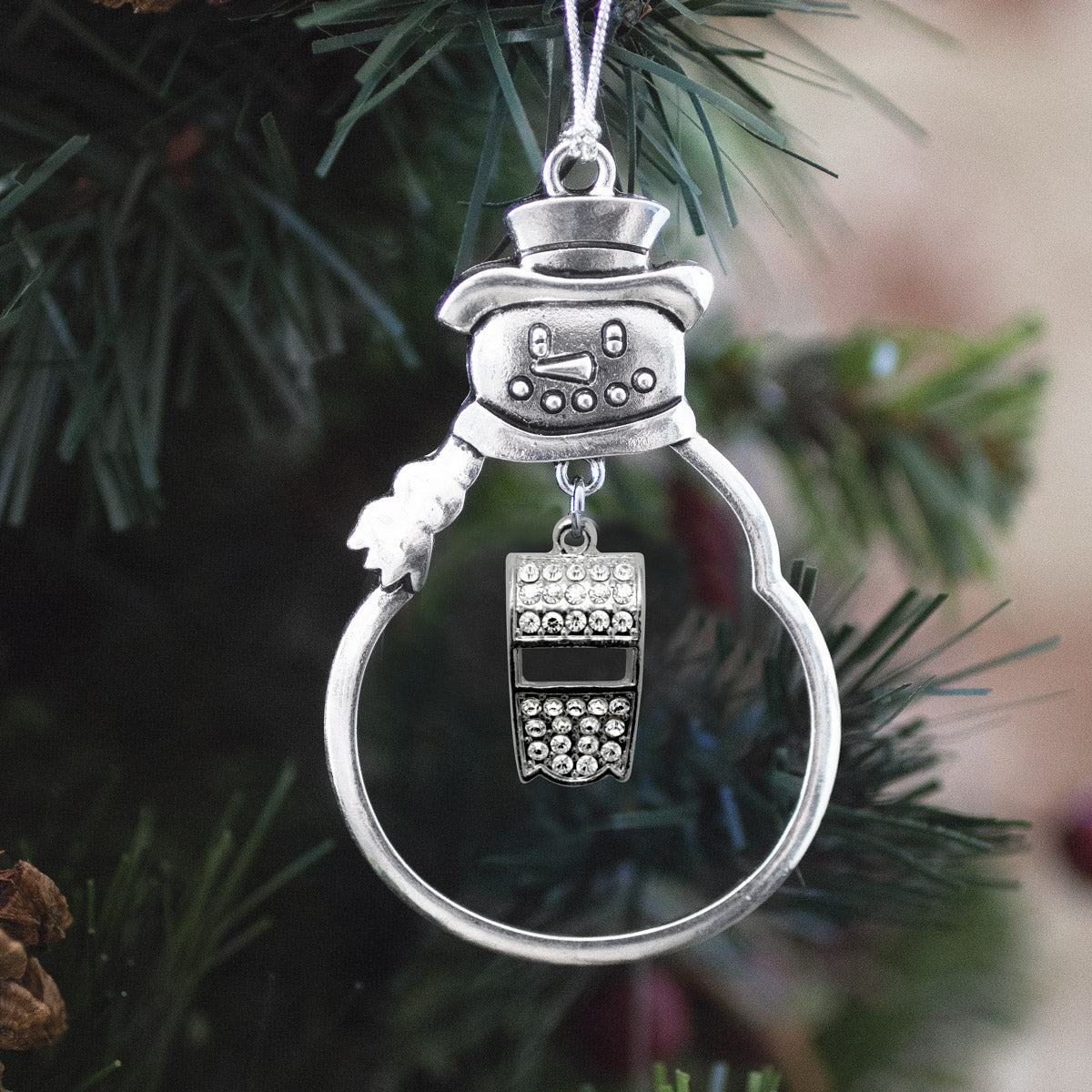 Silver Whistle Charm Snowman Ornament