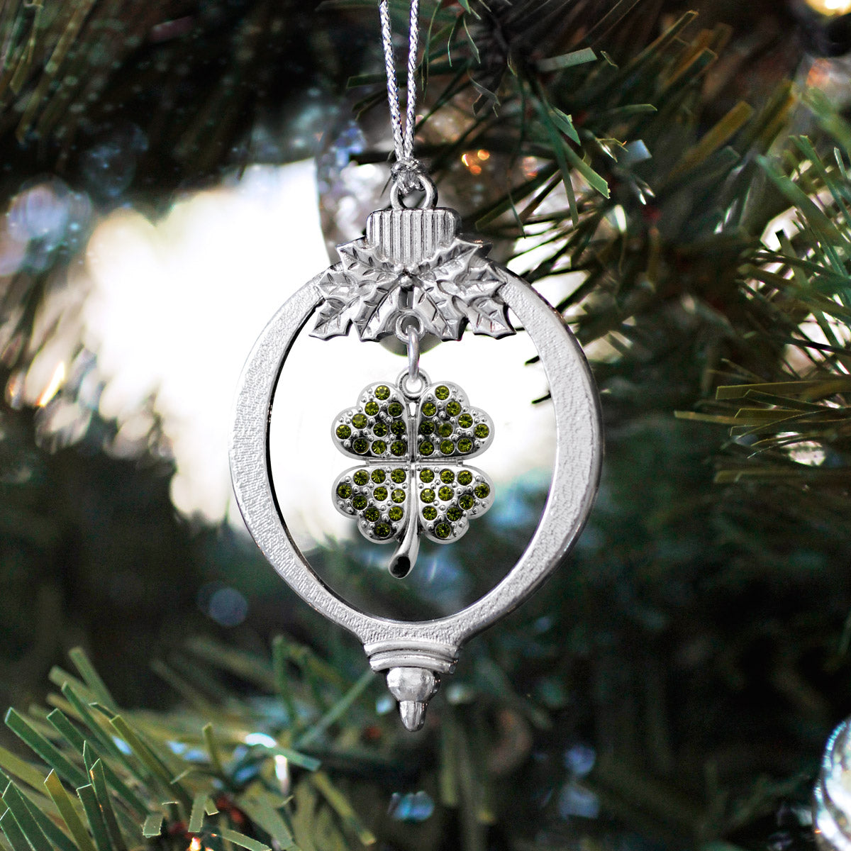 Silver Four Leaf Clover Charm Holiday Ornament