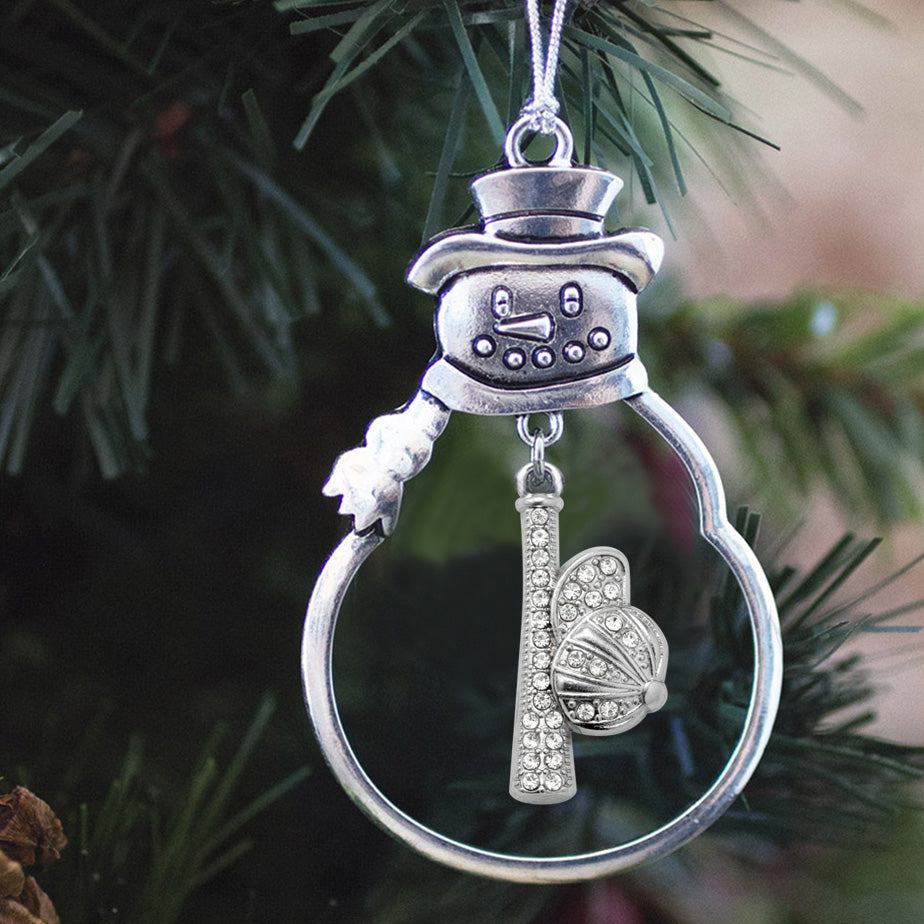 Silver Hat and Bat Charm Snowman Ornament