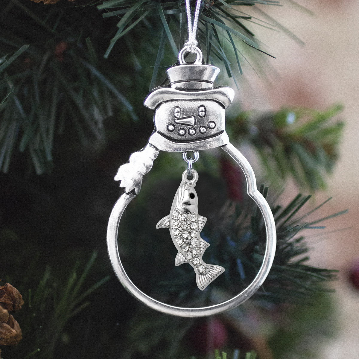 Silver Fish Charm Snowman Ornament