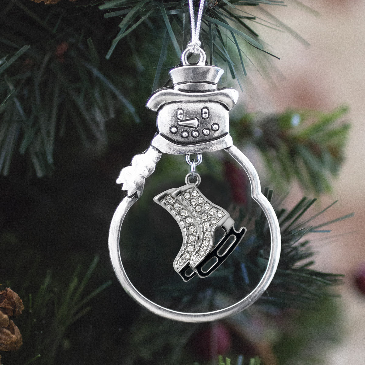 Silver Ice Skates Charm Snowman Ornament