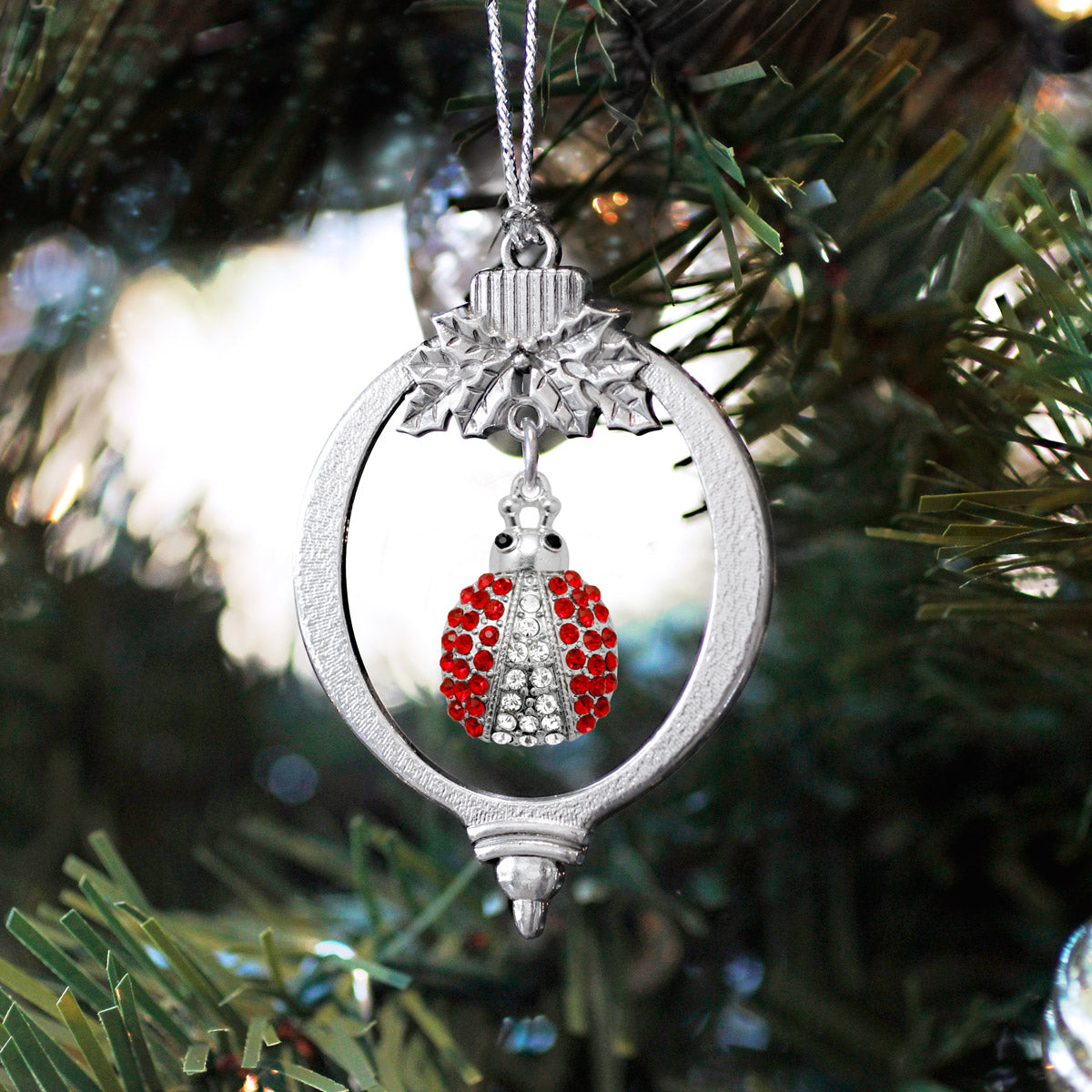 Silver Lady Bug Charm Holiday Ornament