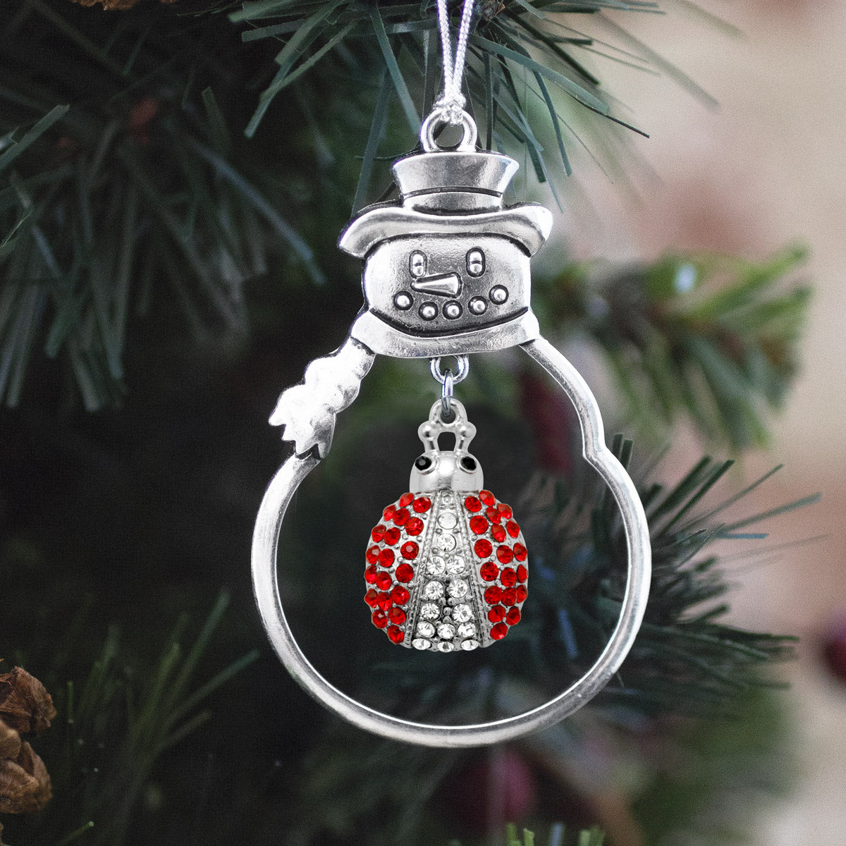 Silver Lady Bug Charm Snowman Ornament