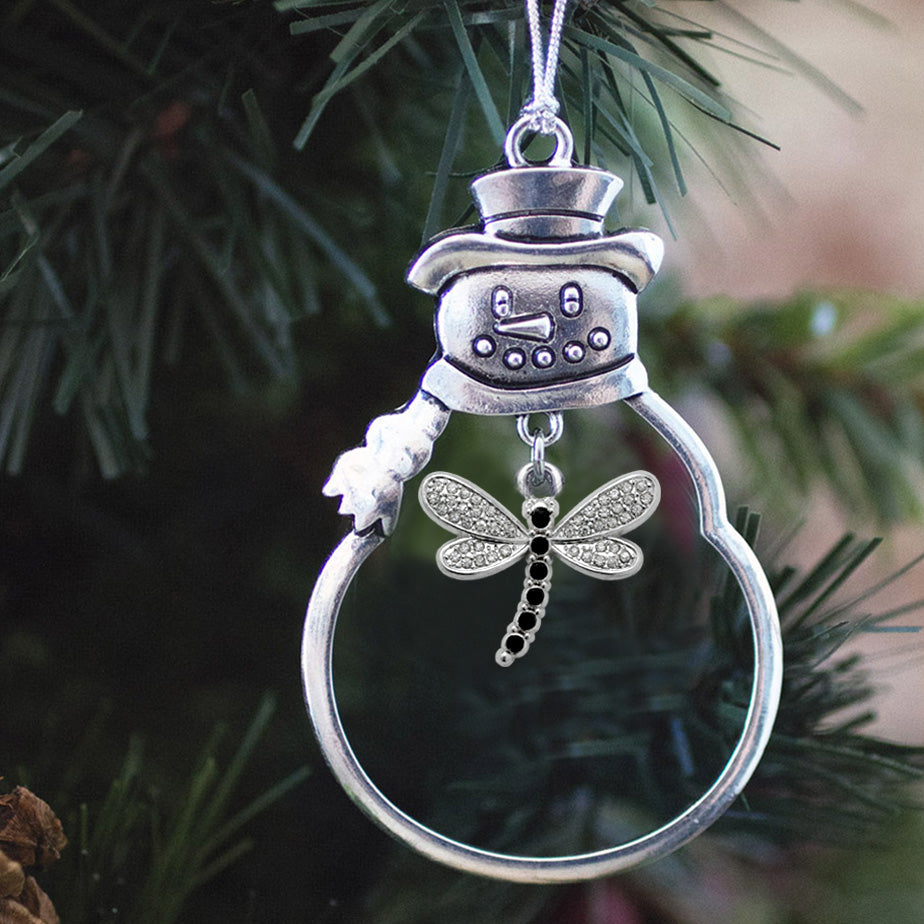 Silver Dragonfly Charm Snowman Ornament