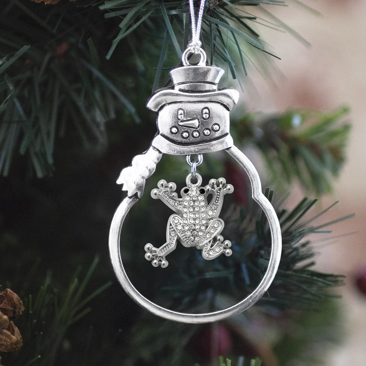 Silver Frog Charm Snowman Ornament